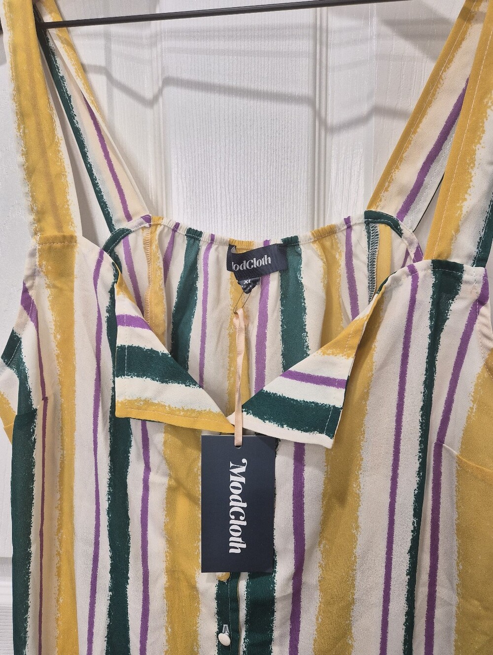 NWT ModCloth Striped‎ Yellow Green Purple Sleeveless Button Front Tank Top XL - Picture 5 of 14